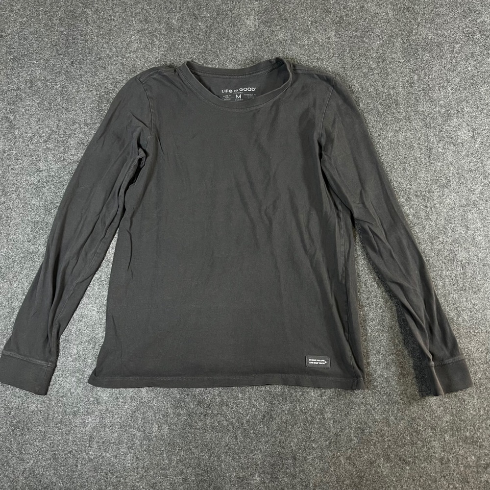 Life is Good Crusher Long Sleeve Tee Womens Medium Black Crewneck Cotton Shirt